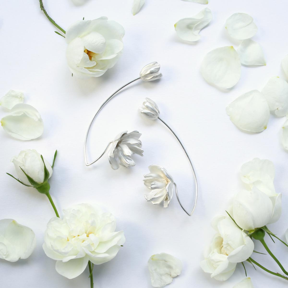 Стильные цветочные серьги для свадебного платья из серебра 925 пробы белого цвета