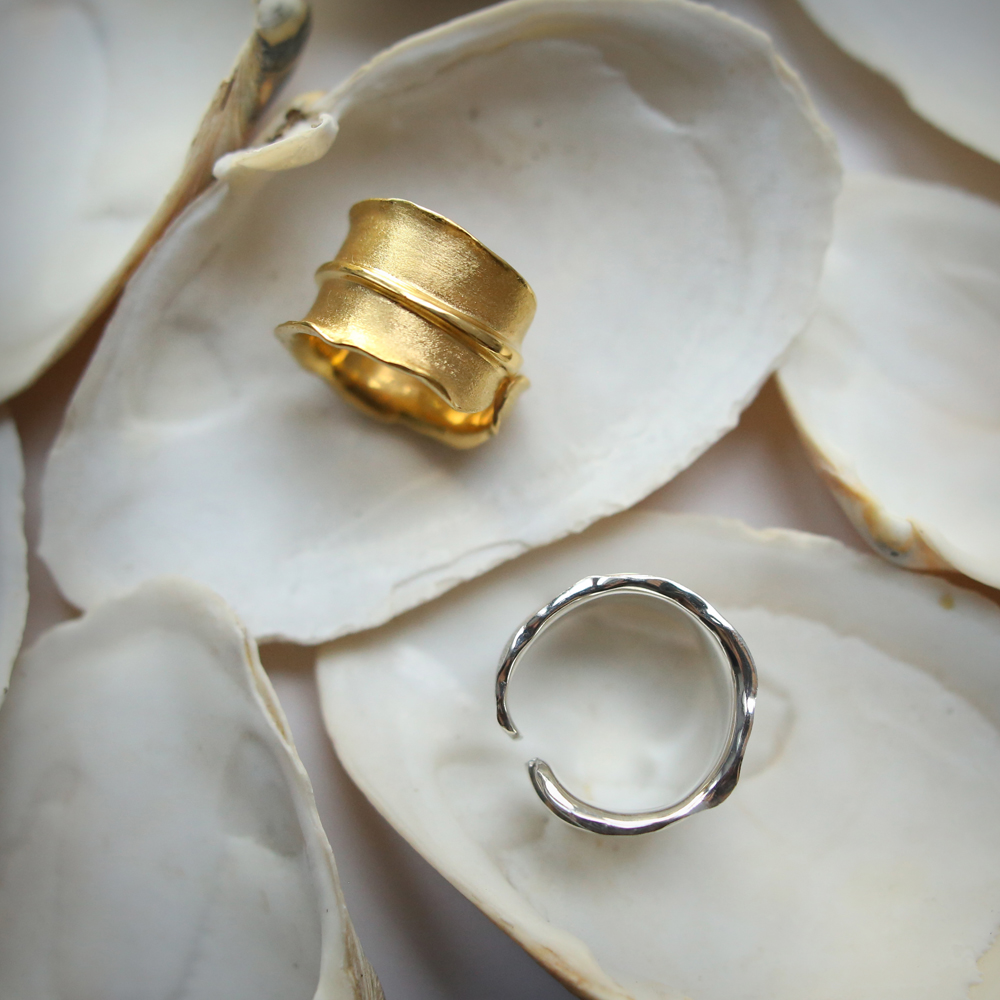 Массивное креативное авторское кольцо Лист из стерлингового серебра 