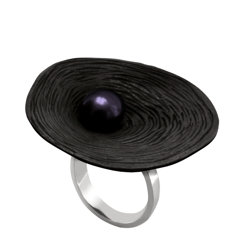 Крупное серебряное кольцо Глина с натуральной пресноводной жемчужиной. Ювелирная марка Алхимия